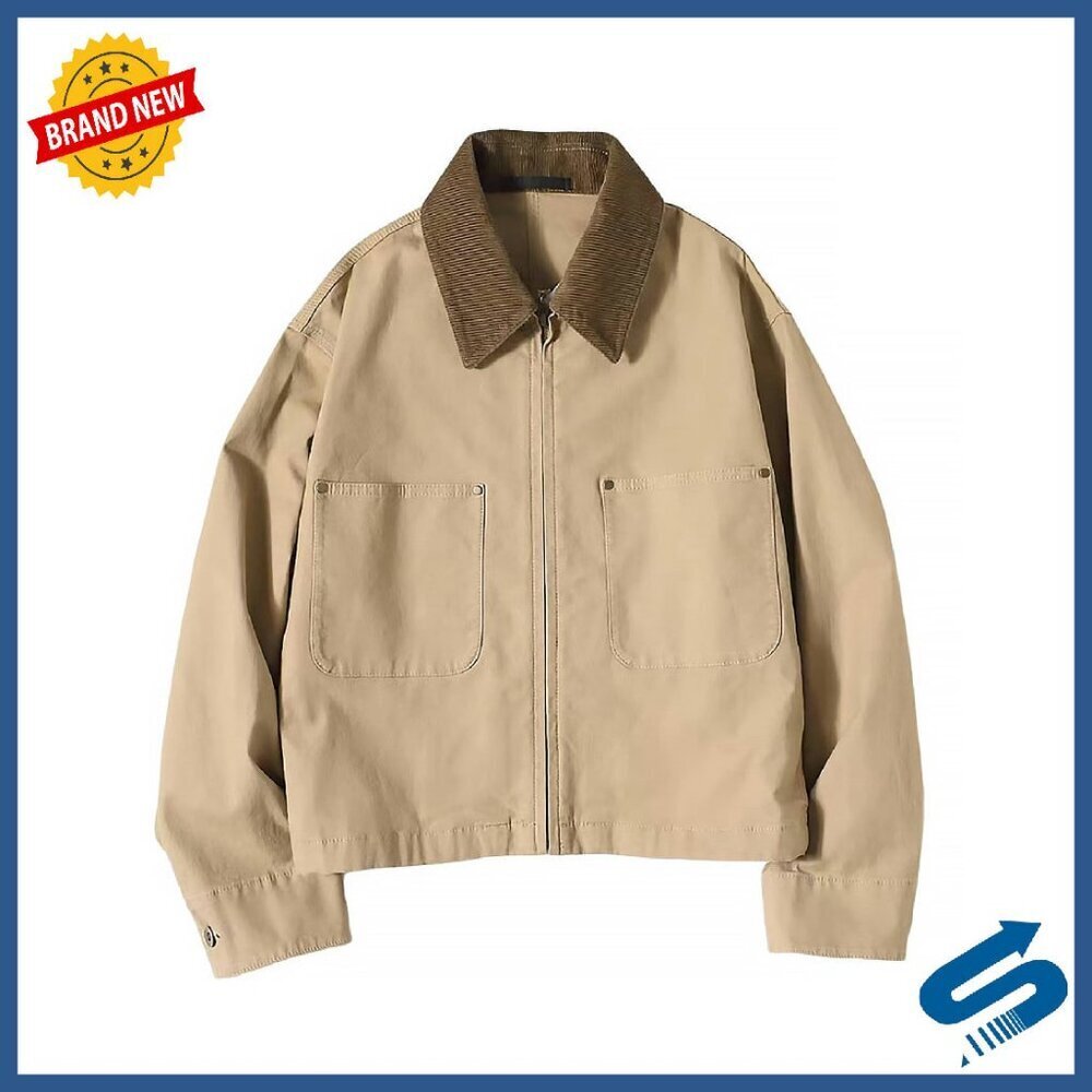 Cropped Bomber Jacket Cotton Canvas Corduroy Collar Utility Workwear